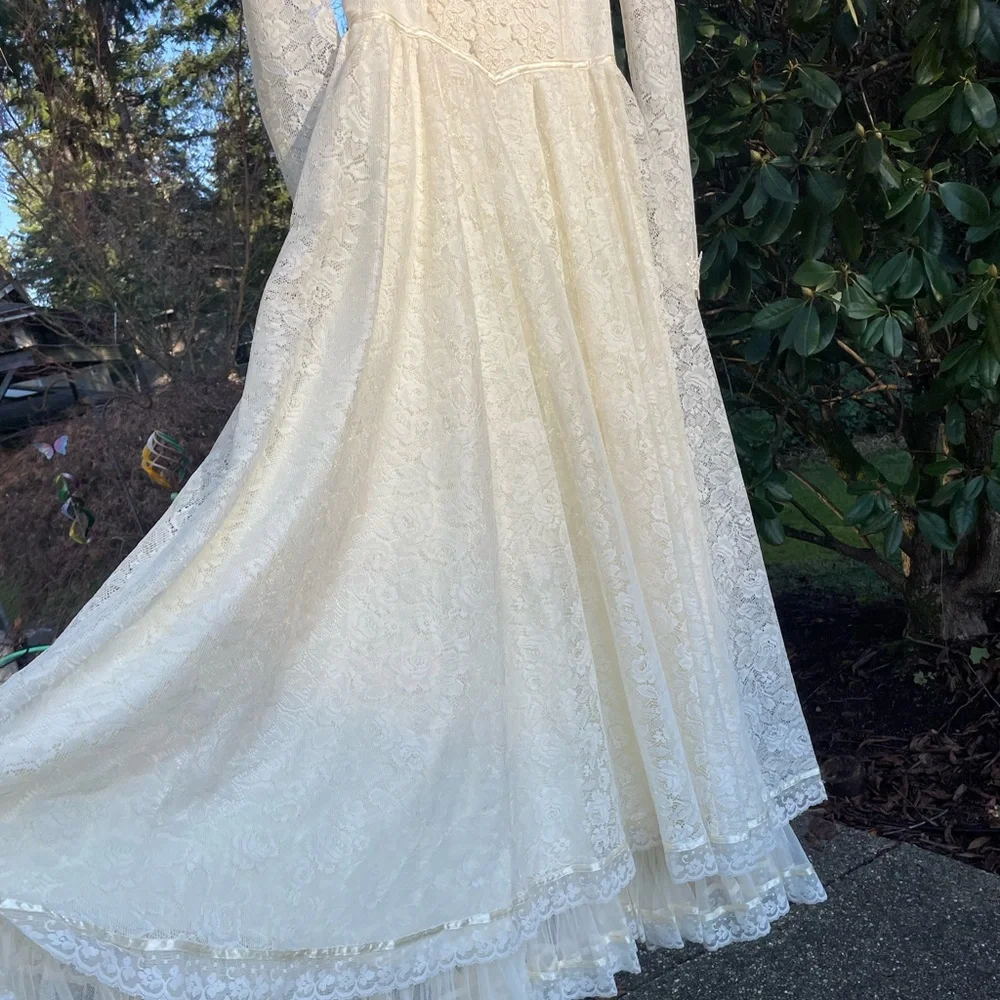 VTG 70s Gunne Sax Romantic Renaissance Bridal Collection Lace Wedding Dress sz11 - Picture 5 of 15